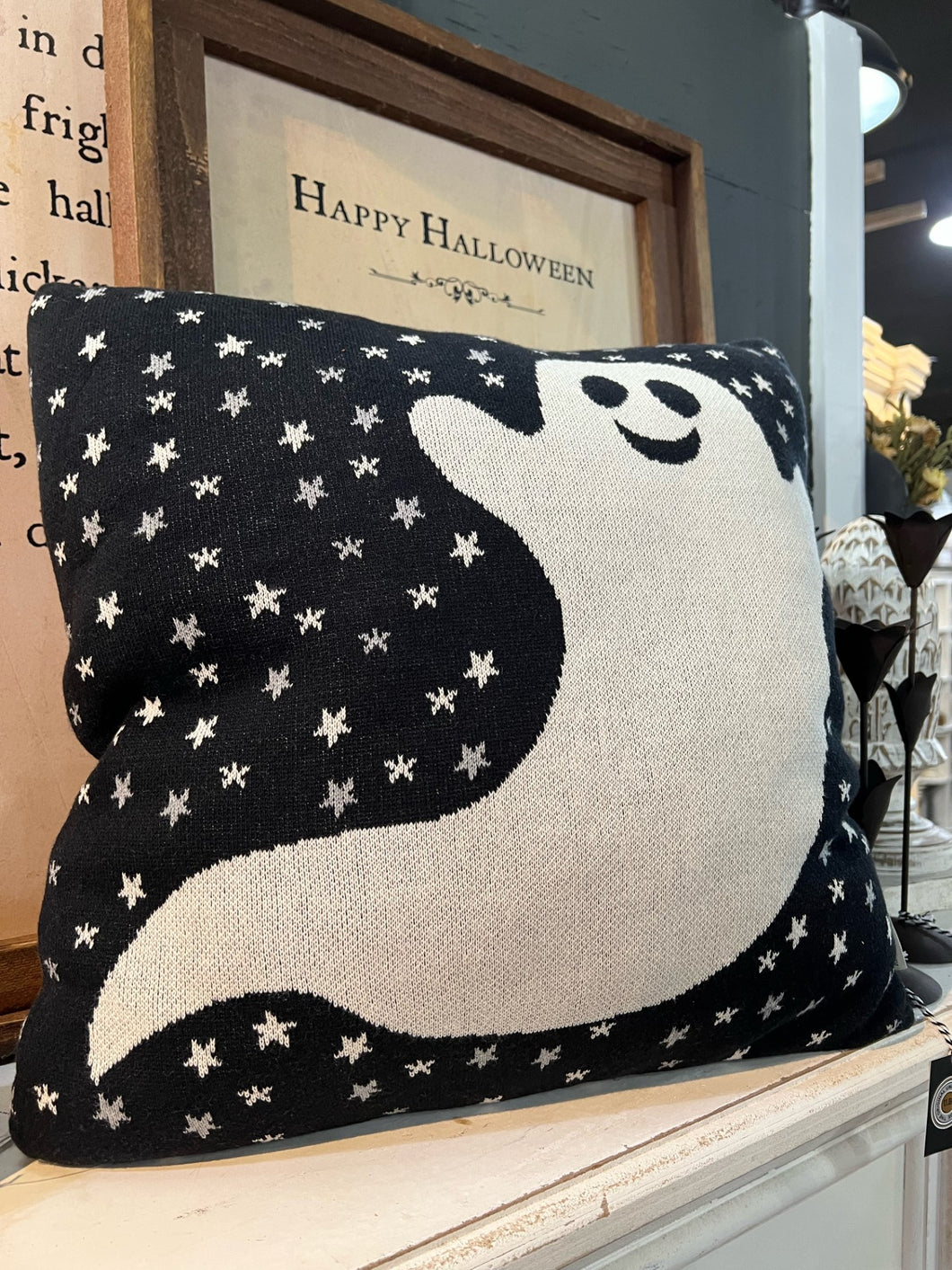 Black and White Ghost Pillow
