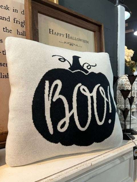 Black and White BOO Pumpkin Pillow
