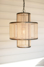 Load image into Gallery viewer, ROUND DOUBLE LAYERED WOVEN FIBER AND METAL PENDANT LIGHT
