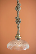 Load image into Gallery viewer, CLEAR GLASS ANTIQUE BRASS PHARMACY PENDANT LIGHT WITH ROPE
