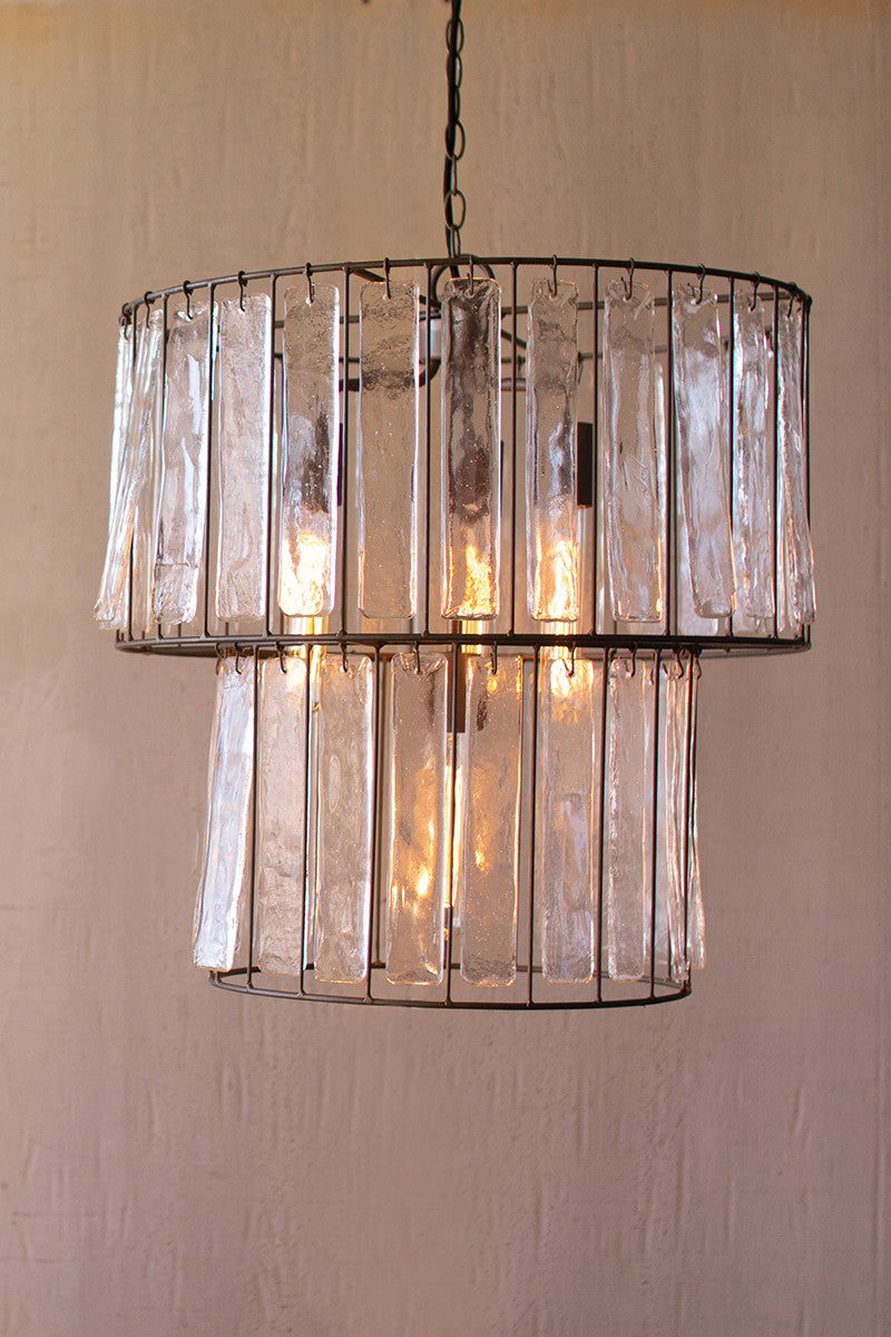 TWO TIERED ROUND PENDANT LIGHT WITH GLASS CHIMES