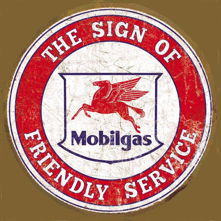 ROUND - Mobil - Friendly Service Tin Sign
