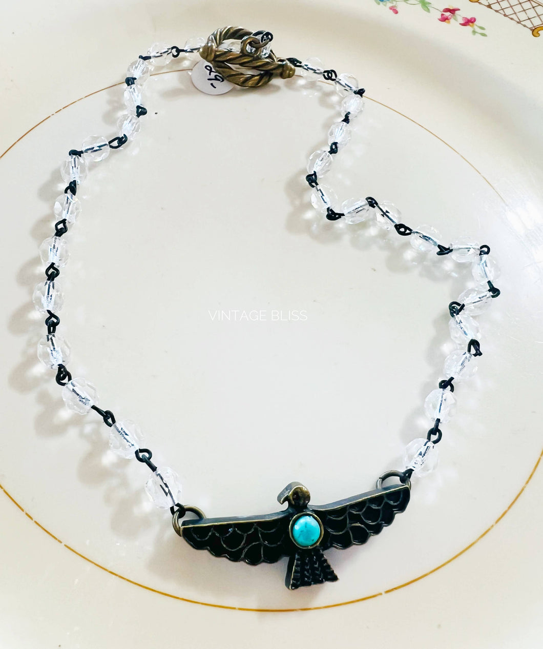 Thunderbird Clear Beaded Chain Choker Necklace