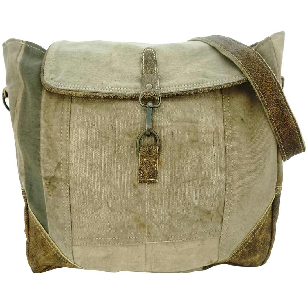 Vintage Leather and Recycled Military Tent Messenger Bag