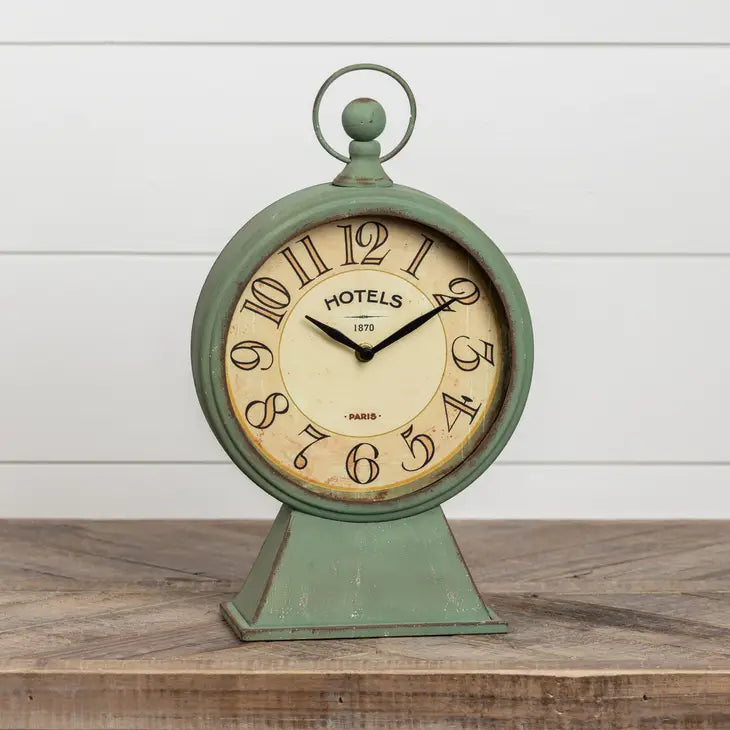 AGED GREEN TABLETOP CLOCK